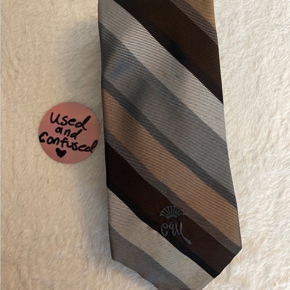 countess wara Other - Elegant Brown and Gray Striped Tie